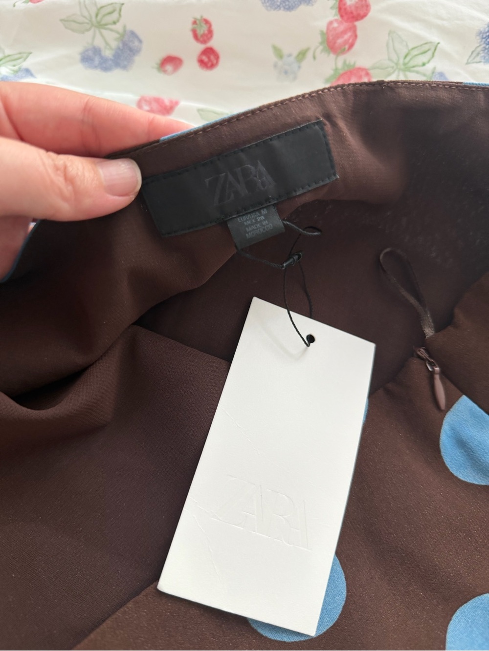 Zara Polka Dot Asymmetrical Brown & Blue Skirt - Picture 5 of 5